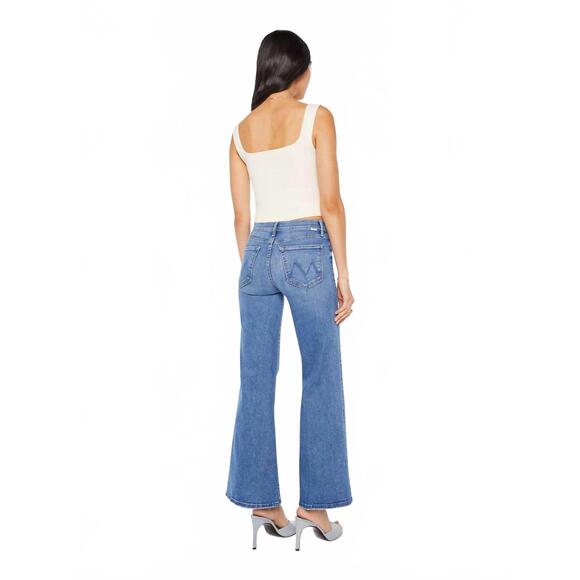 NEW MOTHER twister skimp swing wide leg jeans in blue